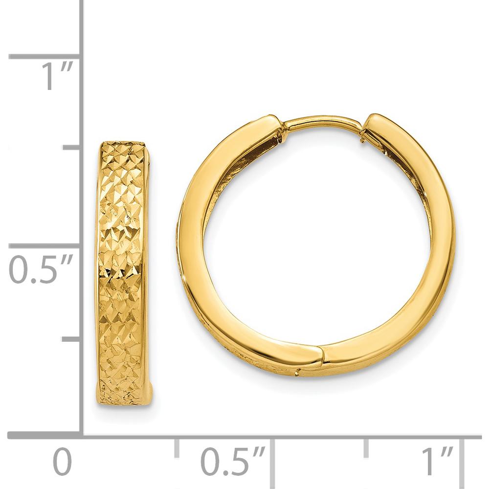 14K Yellow Gold Diamond-Cut Hinged Hoop Earrings - 15mm Length by Oro Pregiato