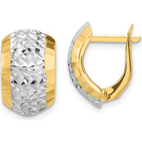 14K Yellow Gold Diamond-Cut Hinged Hoops Earrings with Rhodium Plating by Oro Pregiato