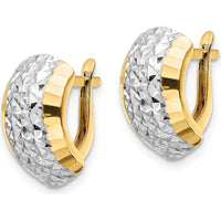 14K Yellow Gold Diamond-Cut Hinged Hoops Earrings with Rhodium Plating by Oro Pregiato