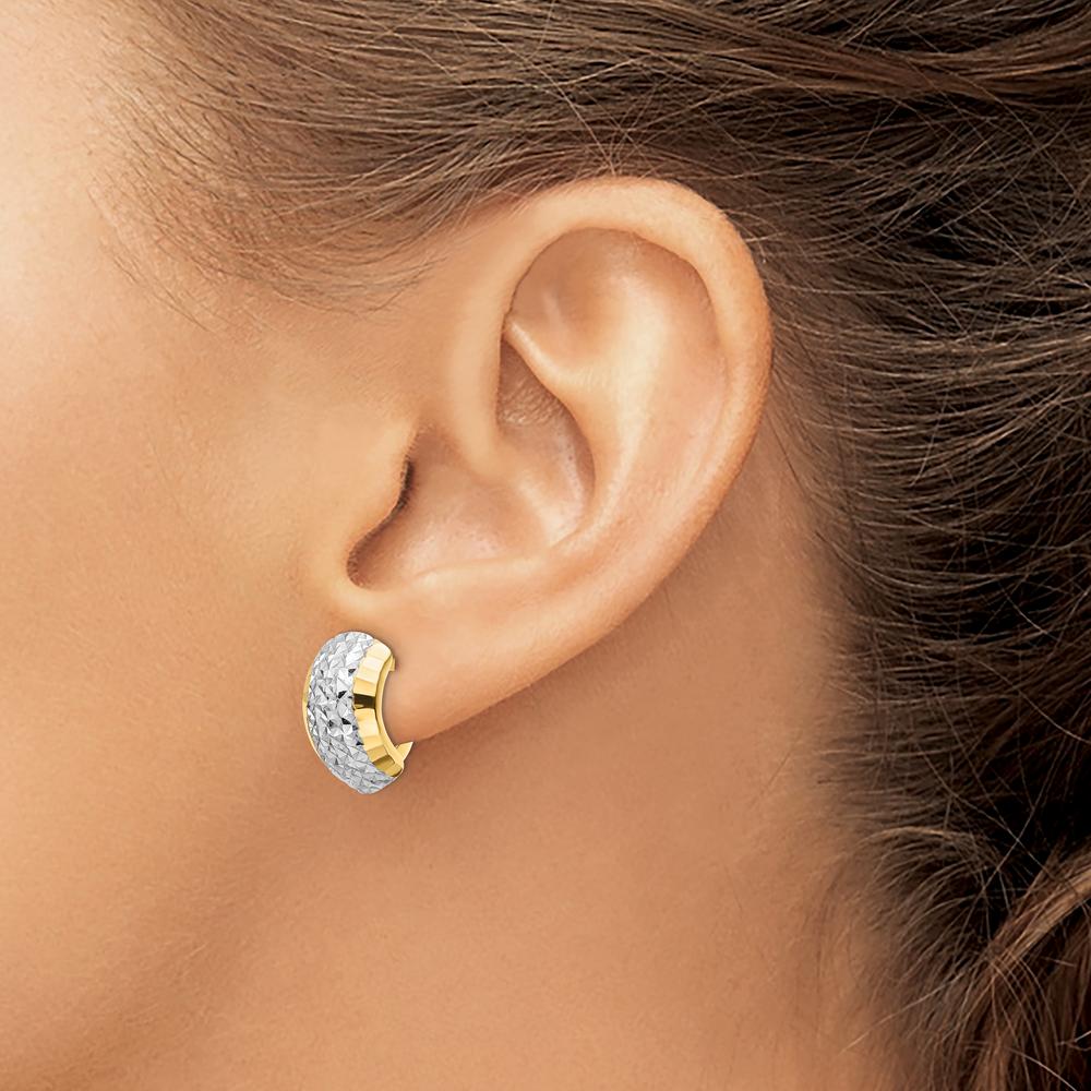 14K Yellow Gold Diamond-Cut Hinged Hoops Earrings with Rhodium Plating by Oro Pregiato