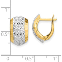 14K Yellow Gold Diamond-Cut Hinged Hoops Earrings with Rhodium Plating by Oro Pregiato