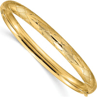 14K Yellow Gold Diamond-Cut Hinged Oval Bangle Bracelet - 6.50mm Width by Oro Pregiato