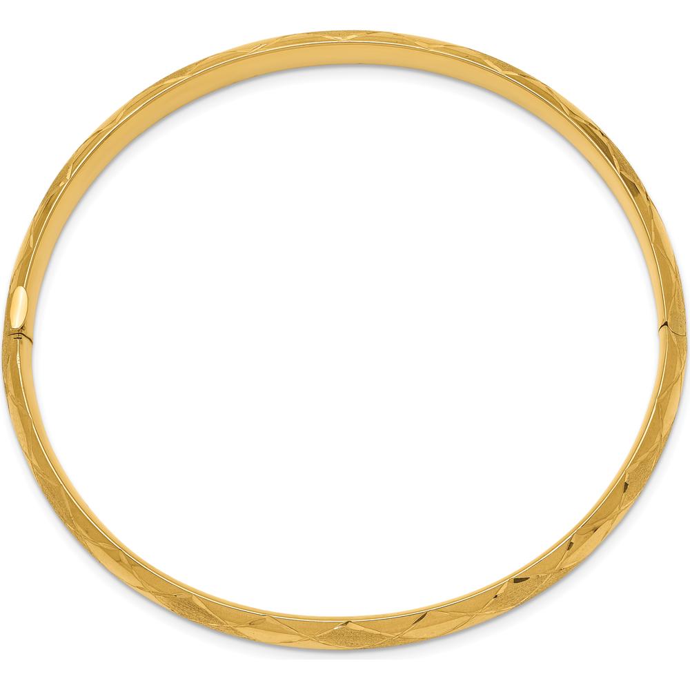 14K Yellow Gold Diamond-Cut Hinged Oval Bangle Bracelet - 6.50mm Width by Oro Pregiato