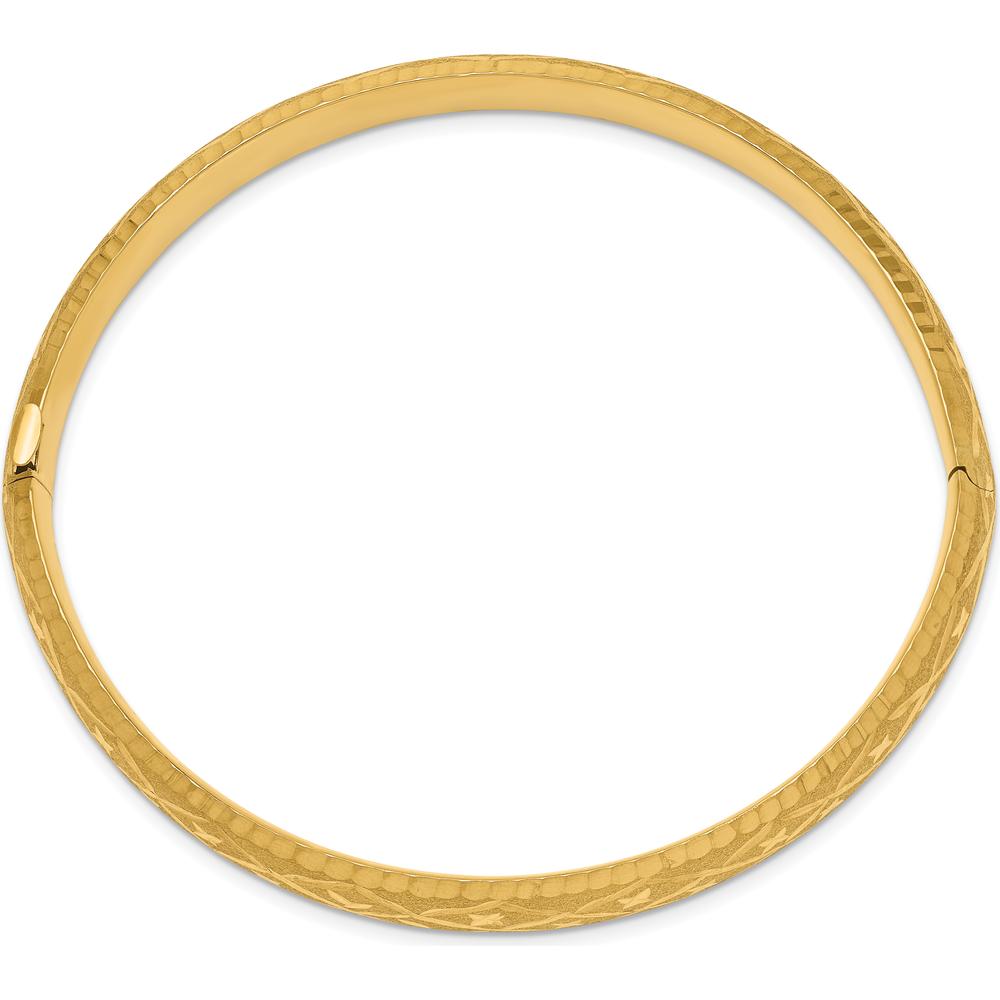 14K Yellow Gold Diamond-Cut Hinged Oval Bangle Bracelet - 8.75mm Width by Oro Pregiato
