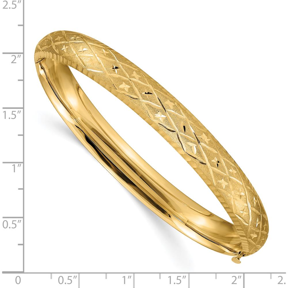 14K Yellow Gold Diamond-Cut Hinged Oval Bangle Bracelet - 8.75mm Width by Oro Pregiato