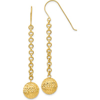 14K Yellow Gold Diamond-Cut Hollow Bead Dangle Earrings - 54mm Length by 0