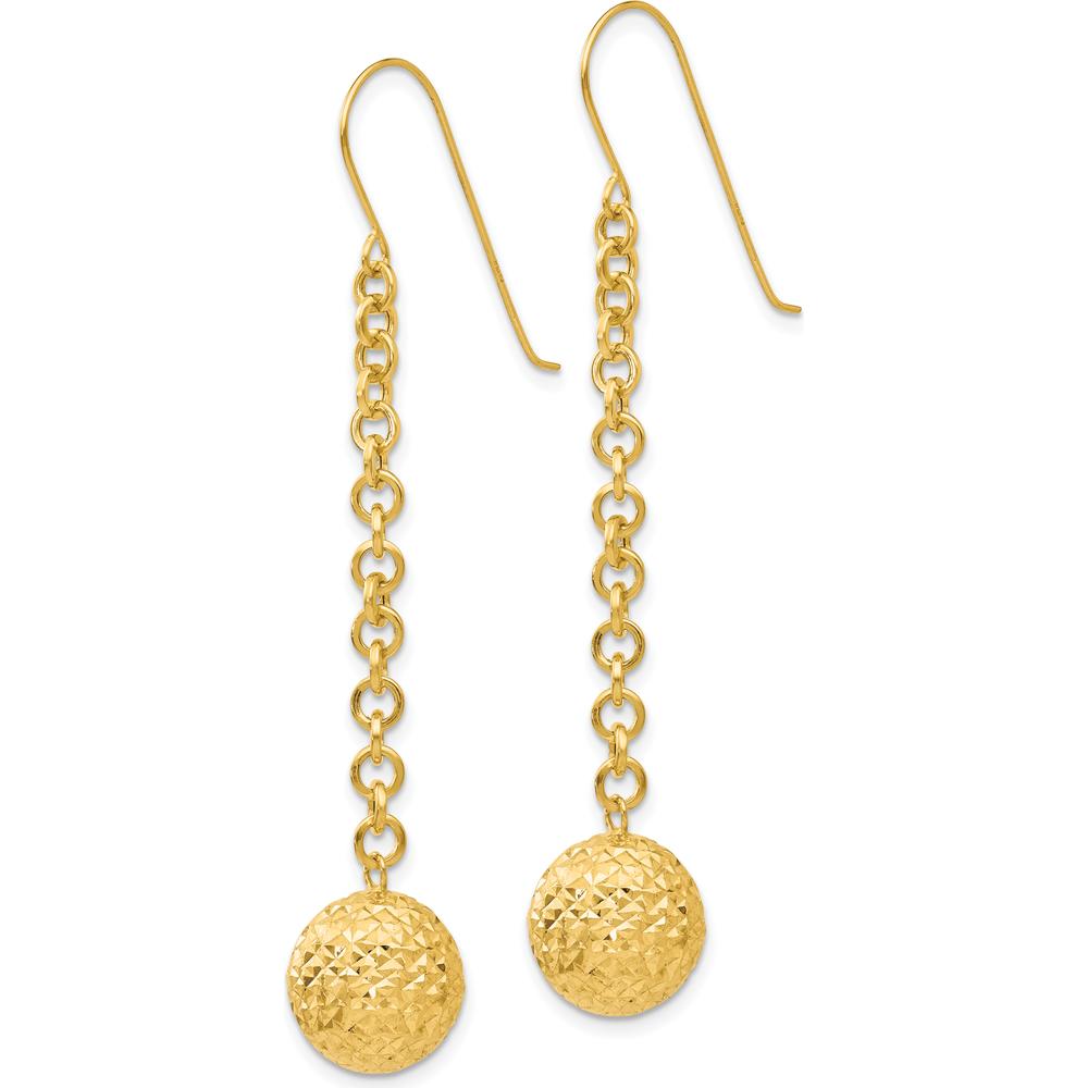 14K Yellow Gold Diamond-Cut Hollow Bead Dangle Earrings - 54mm Length by 0