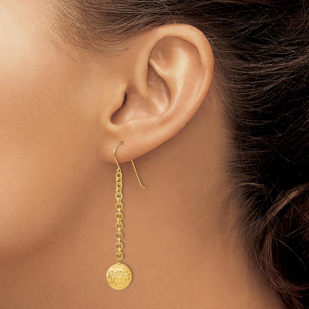 14K Yellow Gold Diamond-Cut Hollow Bead Dangle Earrings - 54mm Length by 0