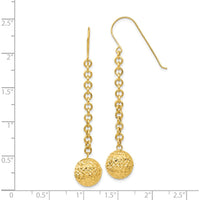 14K Yellow Gold Diamond-Cut Hollow Bead Dangle Earrings - 54mm Length by 0