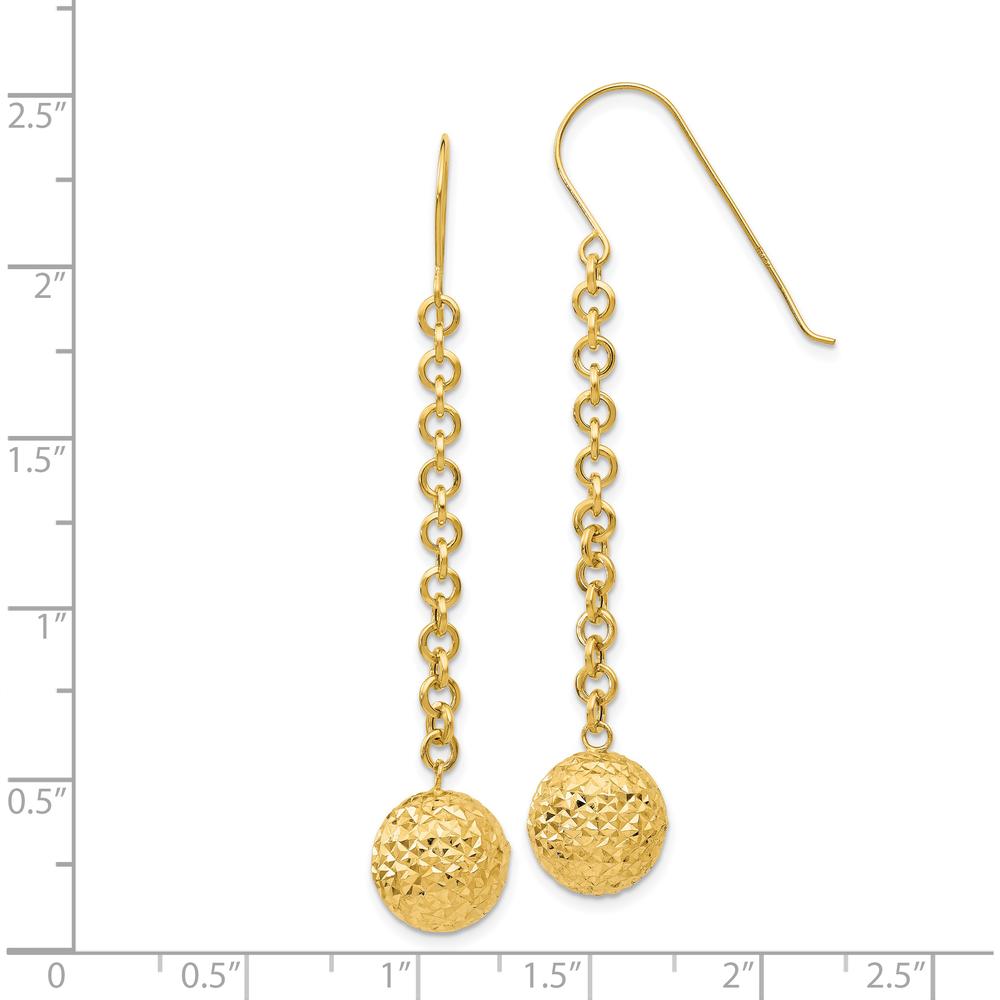 14K Yellow Gold Diamond-Cut Hollow Bead Dangle Earrings - 54mm Length by 0