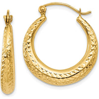 14K Yellow Gold Diamond-Cut Hollow Hoop Earrings - 22mm Length by 0