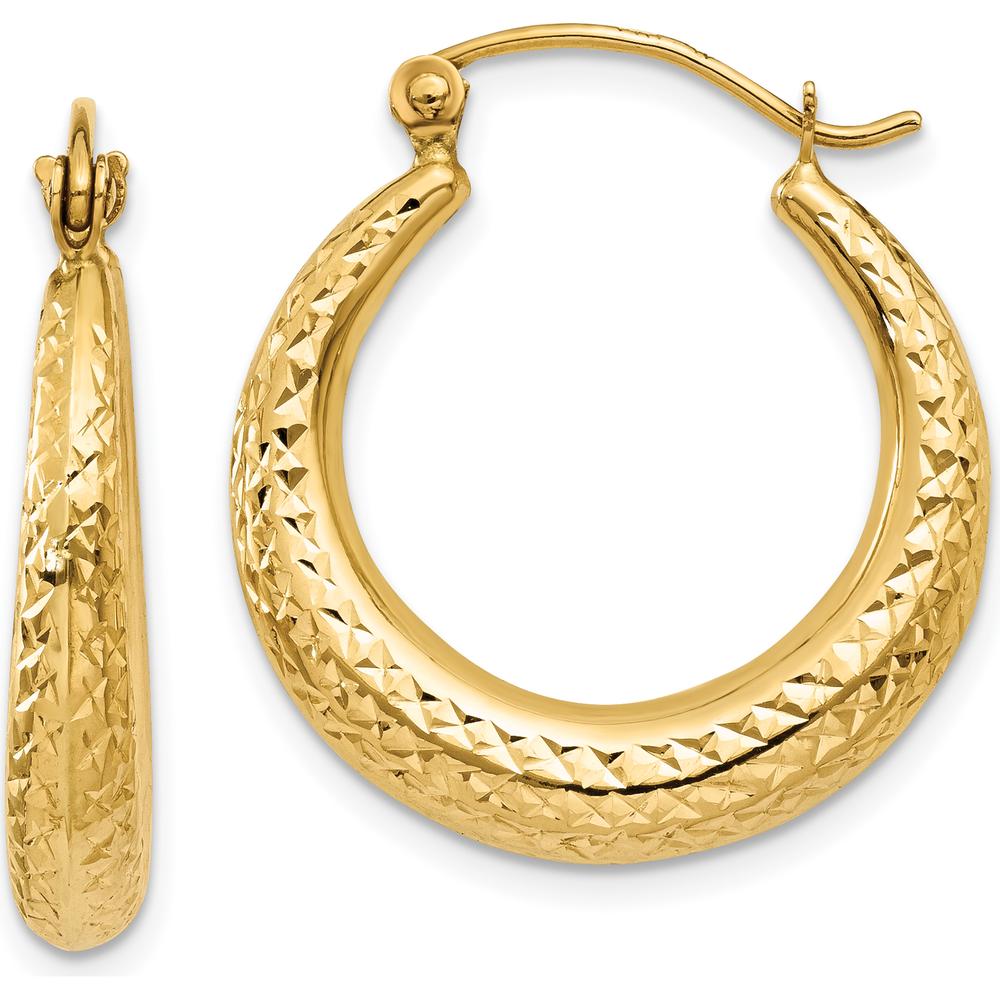 14K Yellow Gold Diamond-Cut Hollow Hoop Earrings - 22mm Length by 0