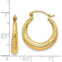 14K Yellow Gold Diamond-Cut Hollow Hoop Earrings - 22mm Length by 0