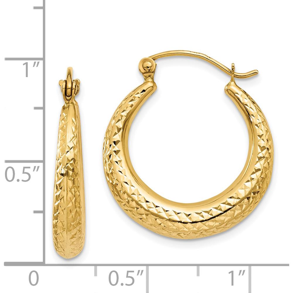 14K Yellow Gold Diamond-Cut Hollow Hoop Earrings - 22mm Length by 0