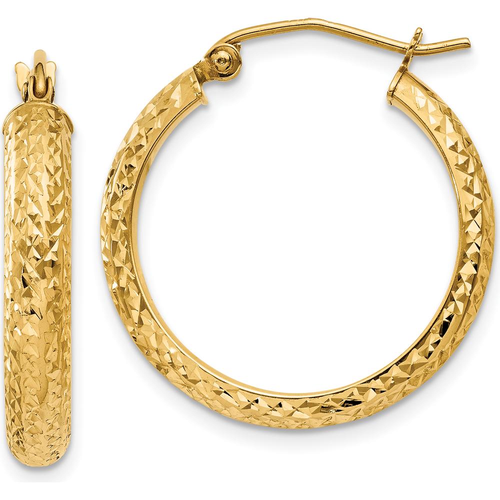 14K Yellow Gold Diamond-Cut Hollow Hoop Earrings - 22mm by 0
