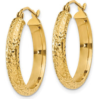 14K Yellow Gold Diamond-Cut Hollow Hoop Earrings - 22mm by 0