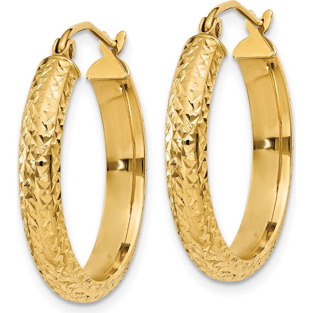 14K Yellow Gold Diamond-Cut Hollow Hoop Earrings - 22mm by 0
