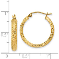 14K Yellow Gold Diamond-Cut Hollow Hoop Earrings - 22mm by 0