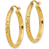 14K Yellow Gold Diamond-cut Hollow Hoop Earrings - 25mm Length, 2.8mm Thickness by 0