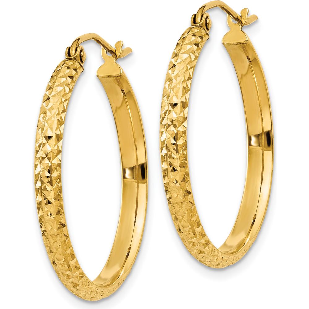 14K Yellow Gold Diamond-cut Hollow Hoop Earrings - 25mm Length, 2.8mm Thickness by 0
