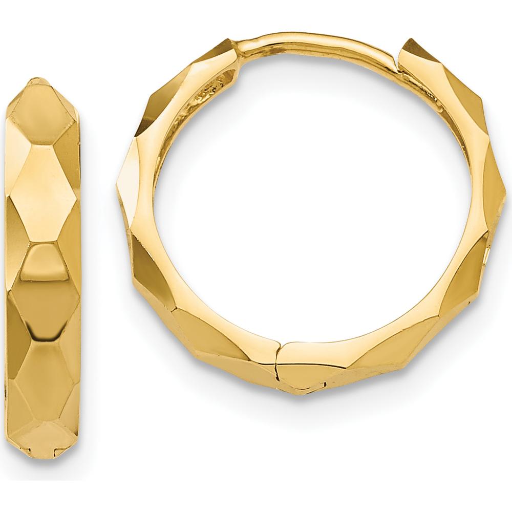 14K Yellow Gold Diamond-cut Hoop Earrings - 14mm Length by 0