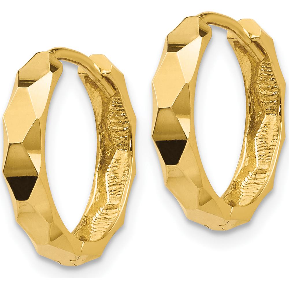 14K Yellow Gold Diamond-cut Hoop Earrings - 14mm Length by 0