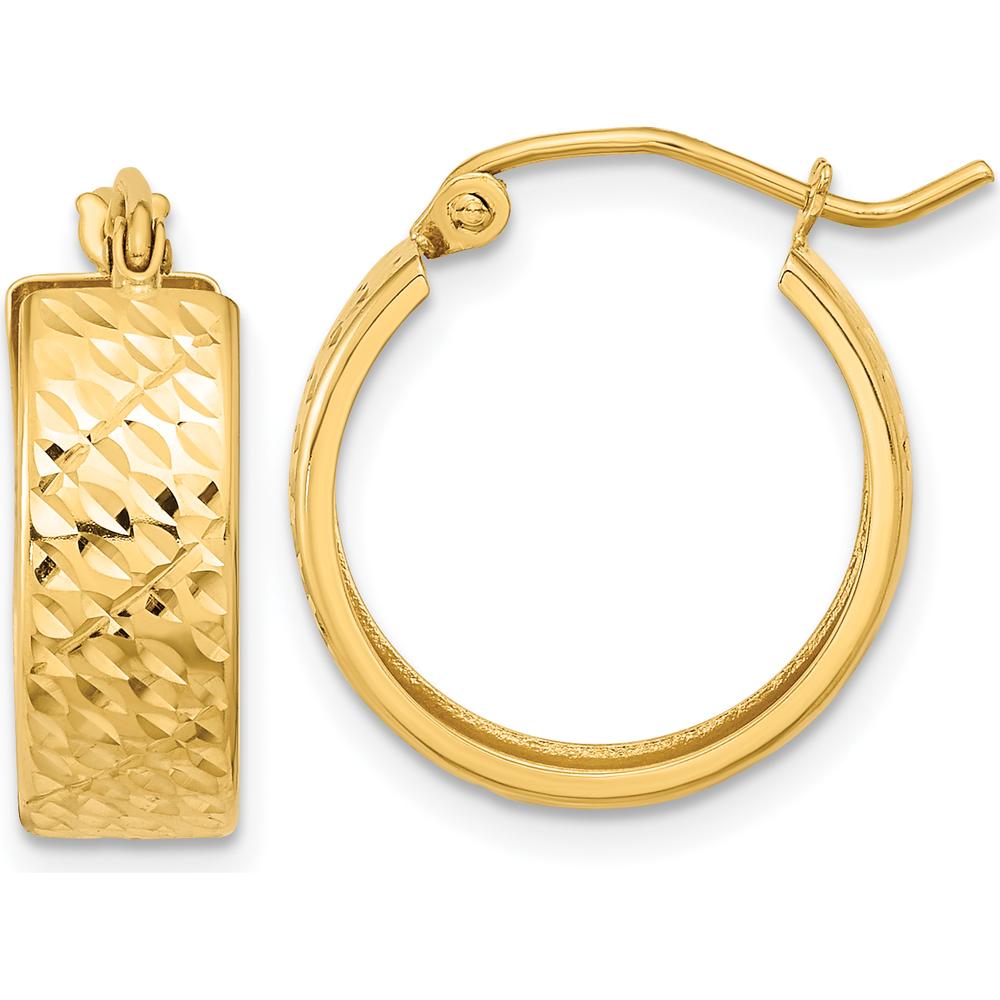 14K Yellow Gold Diamond-Cut Hoop Earrings - 17.82mm Length by 0