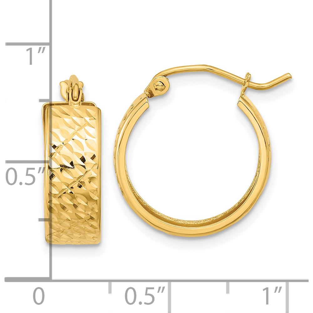 14K Yellow Gold Diamond-Cut Hoop Earrings - 17.82mm Length by 0