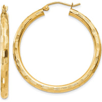 14K Yellow Gold Diamond-Cut Hoop Earrings - 35mm Length, 3mm Thickness by 0