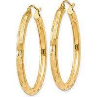 14K Yellow Gold Diamond-Cut Hoop Earrings - 35mm Length, 3mm Thickness by 0