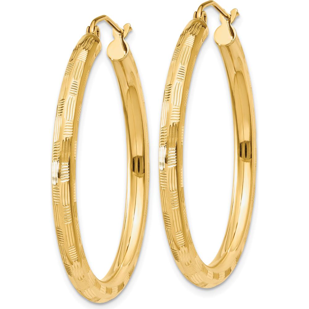 14K Yellow Gold Diamond-Cut Hoop Earrings - 35mm Length, 3mm Thickness by 0