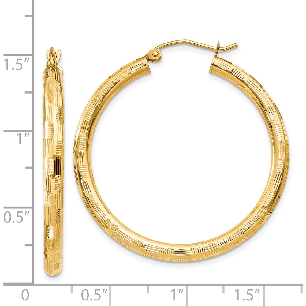 14K Yellow Gold Diamond-Cut Hoop Earrings - 35mm Length, 3mm Thickness by 0