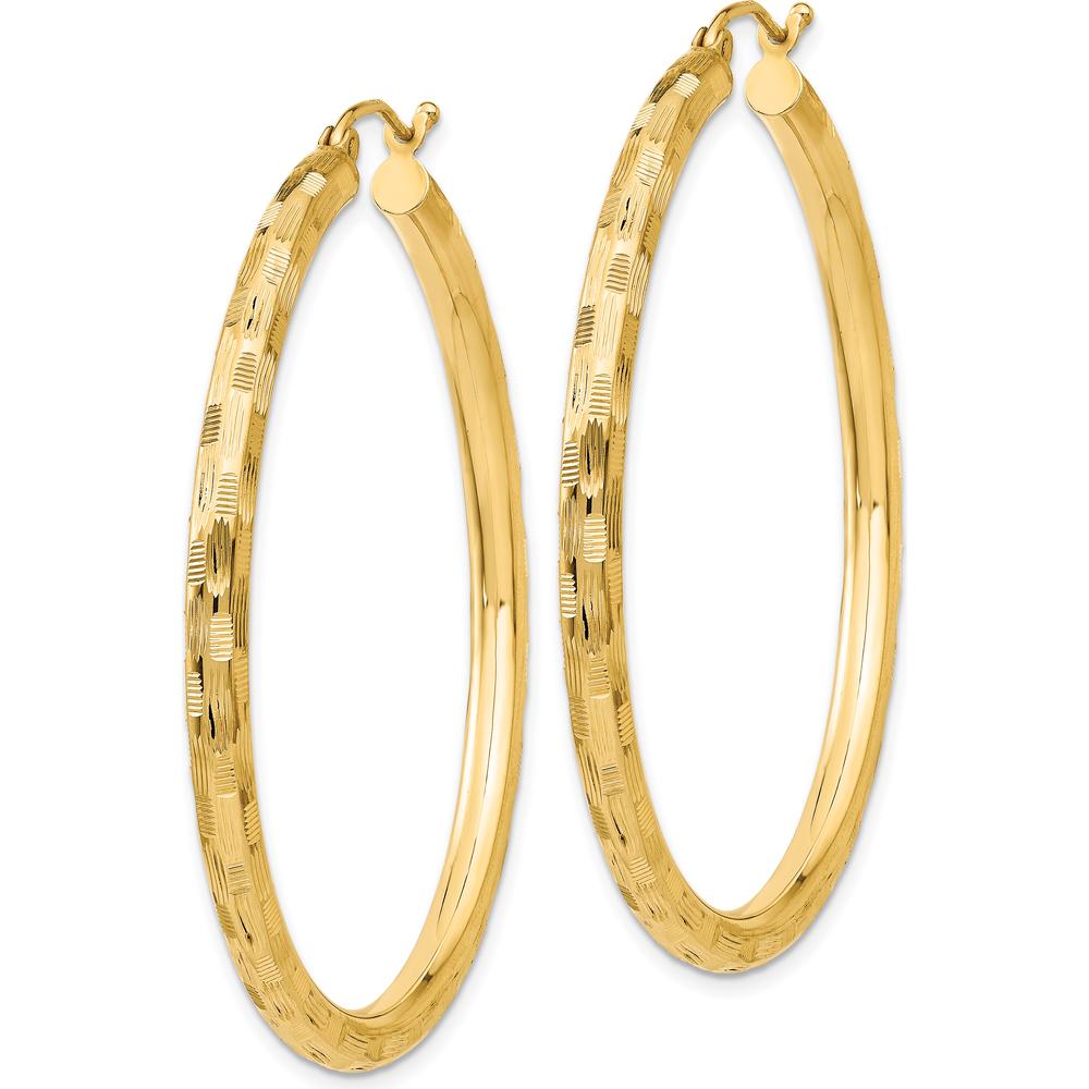 14K Yellow Gold Diamond-Cut Hoop Earrings - 45mm Length, 3mm Thickness by 0