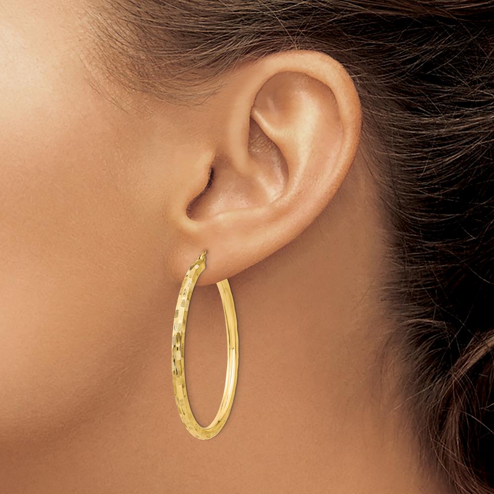 14K Yellow Gold Diamond-Cut Hoop Earrings - 45mm Length, 3mm Thickness by 0