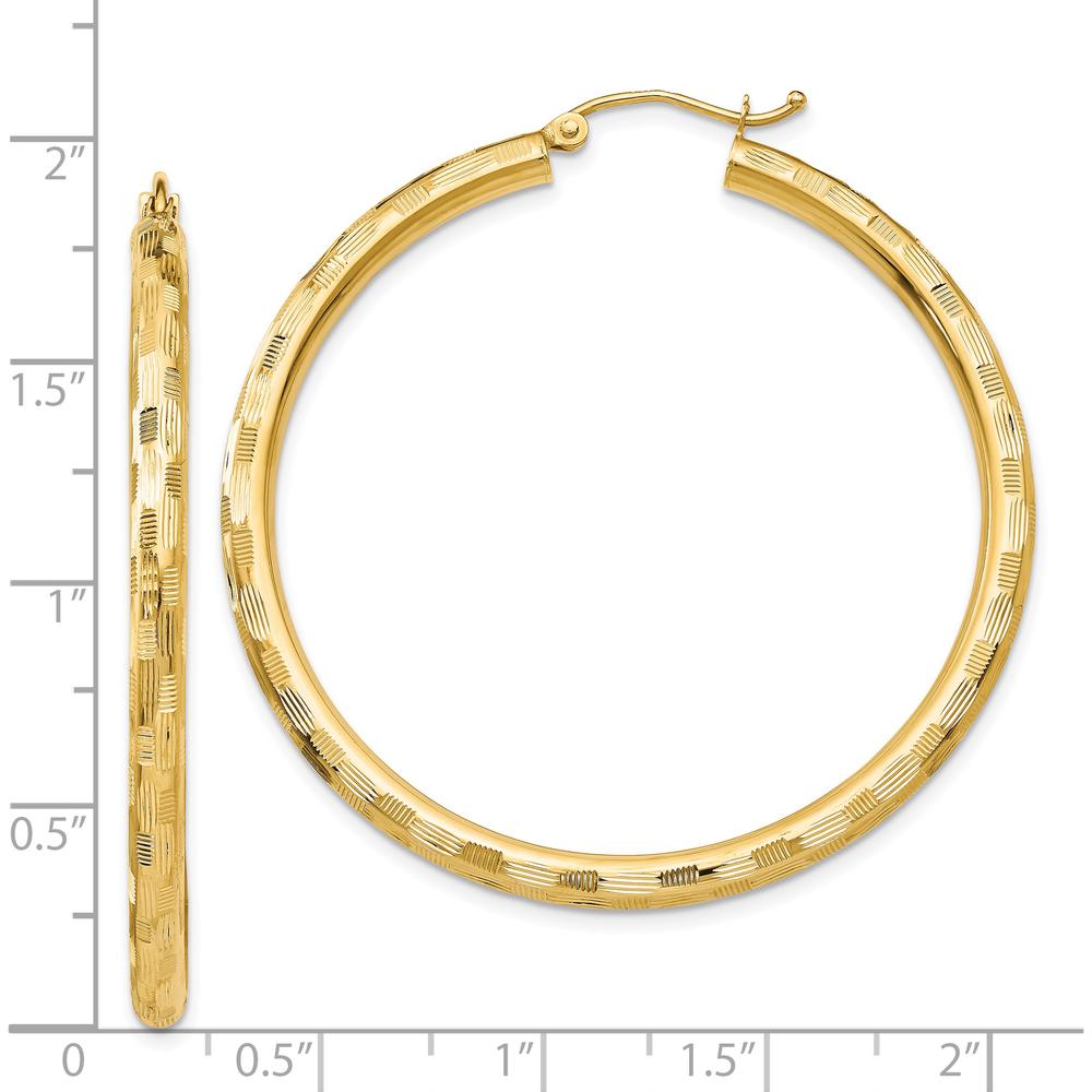 14K Yellow Gold Diamond-Cut Hoop Earrings - 45mm Length, 3mm Thickness by 0