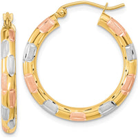 14K Yellow Gold Diamond-Cut Hoop Earrings with Rhodium Accents - 26.62mm Length, 24.86mm Width by 0
