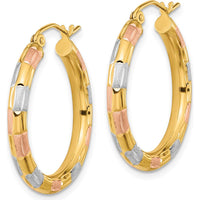 14K Yellow Gold Diamond-Cut Hoop Earrings with Rhodium Accents - 26.62mm Length, 24.86mm Width by 0
