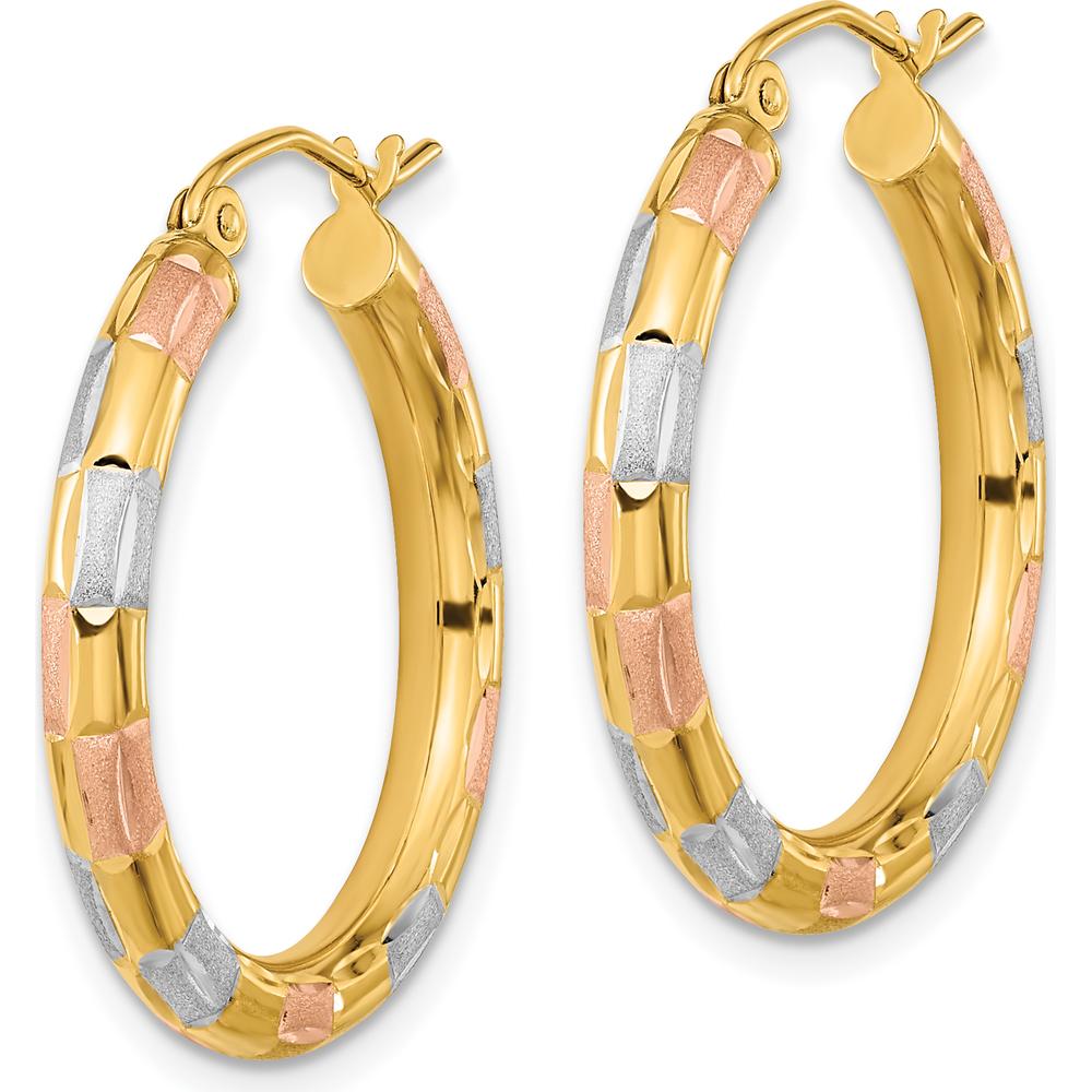 14K Yellow Gold Diamond-Cut Hoop Earrings with Rhodium Accents - 26.62mm Length, 24.86mm Width by 0