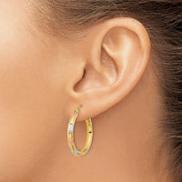14K Yellow Gold Diamond-Cut Hoop Earrings with Rhodium Accents - 26.62mm Length, 24.86mm Width by 0