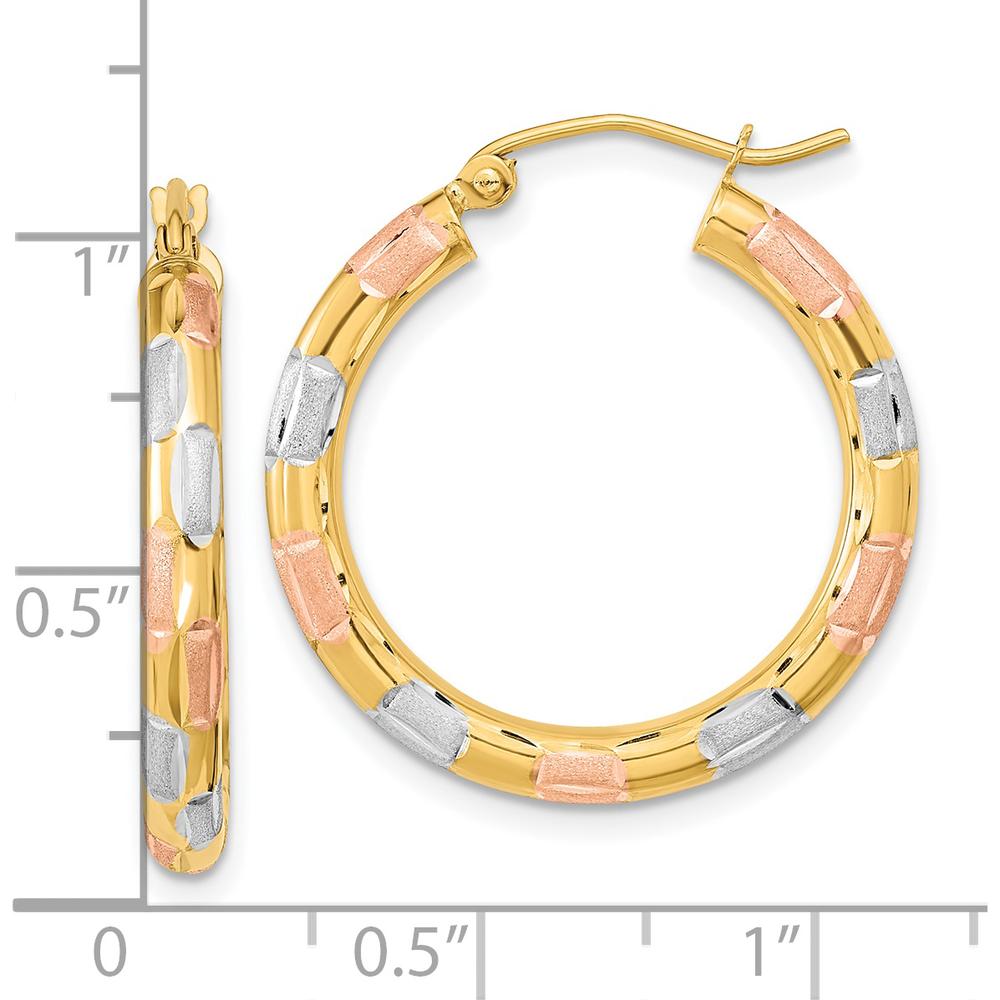 14K Yellow Gold Diamond-Cut Hoop Earrings with Rhodium Accents - 26.62mm Length, 24.86mm Width by 0