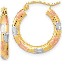 14K Yellow Gold Diamond-Cut Hoop Earrings with Rhodium Accents by 0