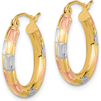 14K Yellow Gold Diamond-Cut Hoop Earrings with Rhodium Accents by 0