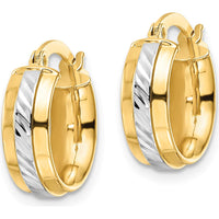 14K Yellow Gold Diamond-Cut Hoop Earrings with Rhodium Plating - Elegant, Timeless Style by Oro Pregiato
