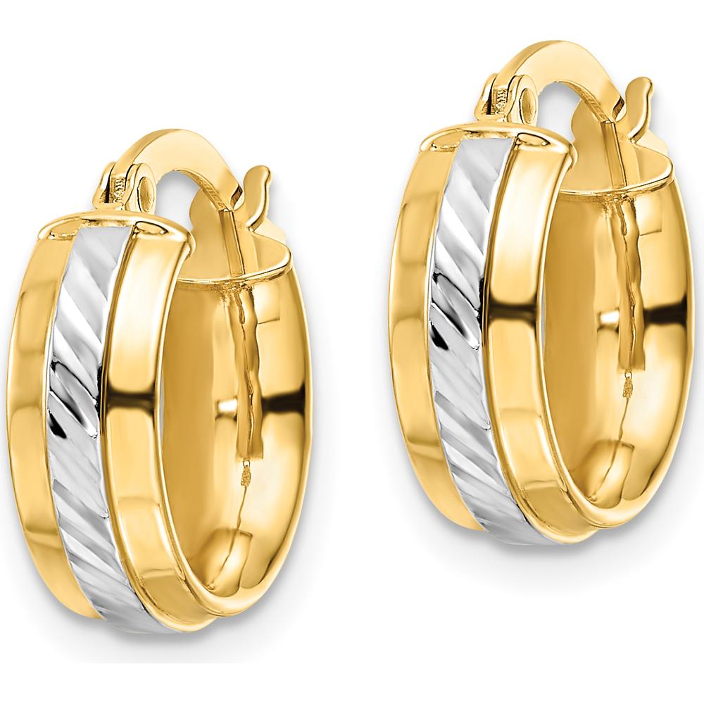 14K Yellow Gold Diamond-Cut Hoop Earrings with Rhodium Plating - Elegant, Timeless Style by Oro Pregiato