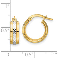 14K Yellow Gold Diamond-Cut Hoop Earrings with Rhodium Plating - Elegant, Timeless Style by Oro Pregiato