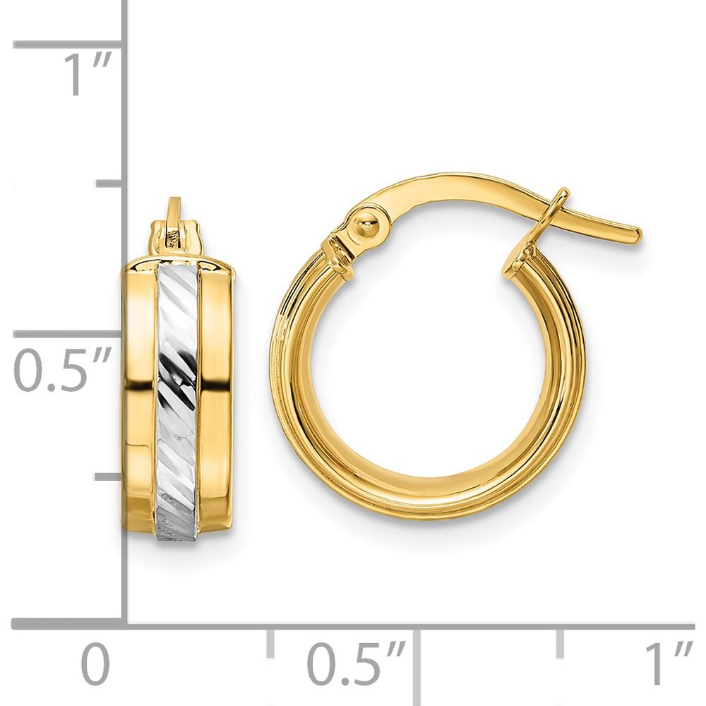14K Yellow Gold Diamond-Cut Hoop Earrings with Rhodium Plating - Elegant, Timeless Style by Oro Pregiato