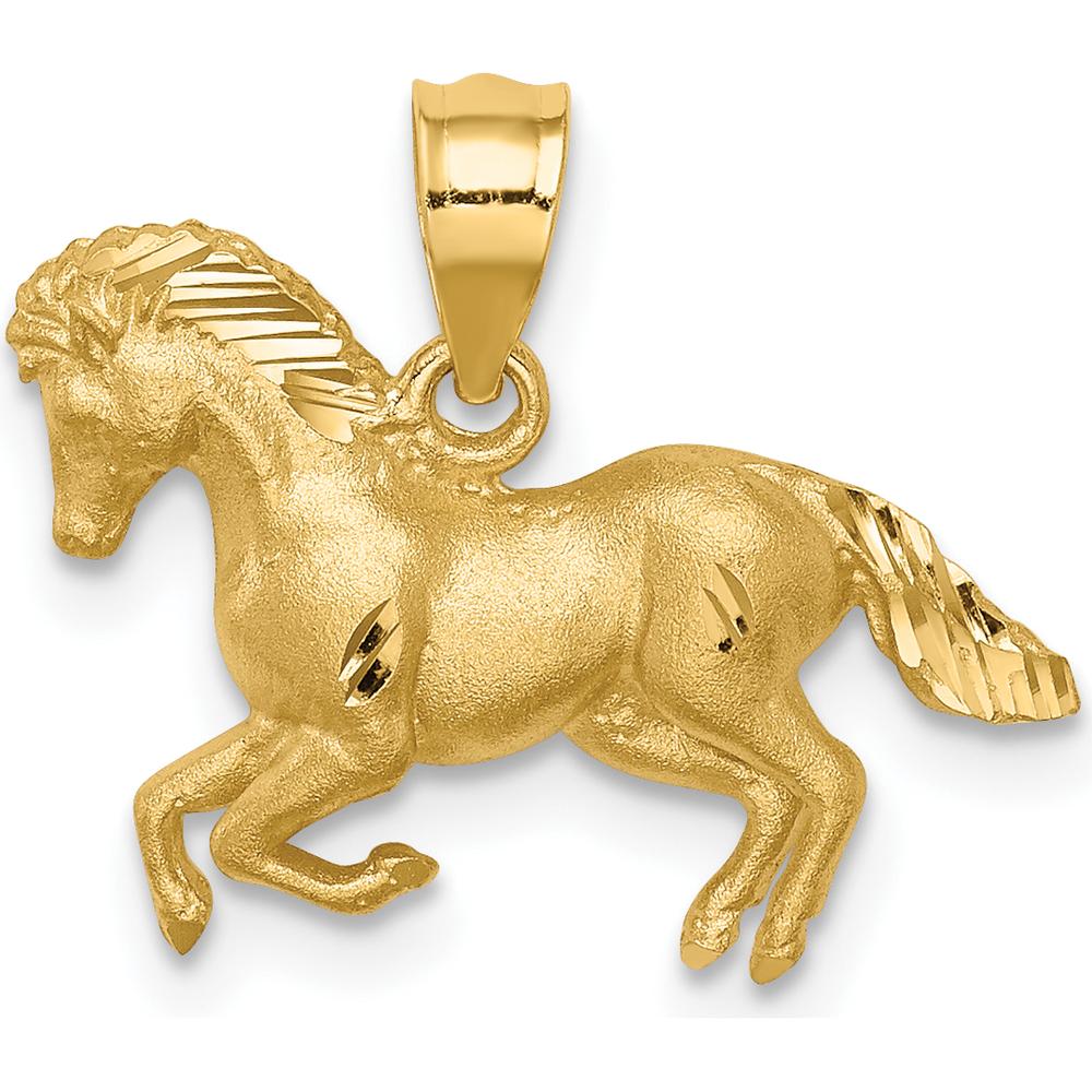 14K Yellow Gold Diamond-Cut Horse Pendant with Brushed Finish by Oro Pregiato