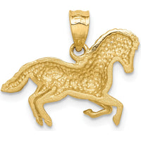 14K Yellow Gold Diamond-Cut Horse Pendant with Brushed Finish by Oro Pregiato