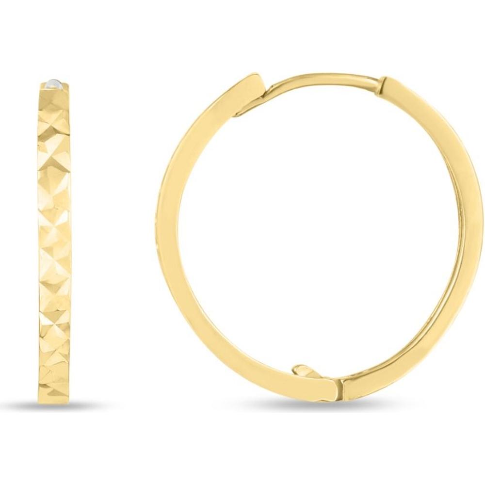14K Yellow Gold Diamond-Cut Huggie Hoop Earrings with Snap Clasp by Orozza Fine Jewelry
