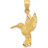 14K Yellow Gold Diamond-Cut Hummingbird Pendant - 29mm Length by Oro Pregiato
